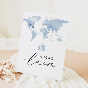 CARMEN Blue Travel Themed Baggage Claim Pedestal Sign