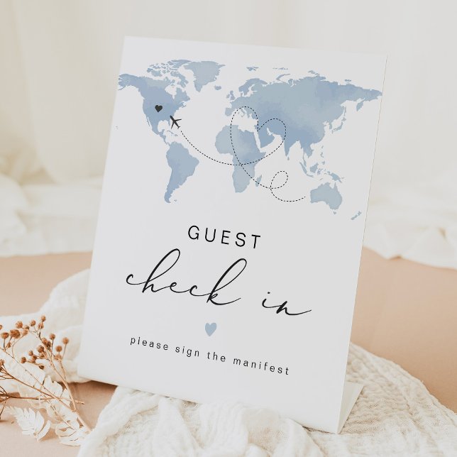 CARMEN Blue Travel Themed Guest Check In Pedestal Sign (Creator Uploaded)