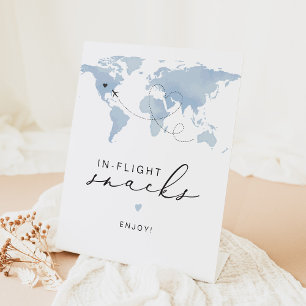 CARMEN Blue Travel Themed In Flight Snacks Pedestal Sign