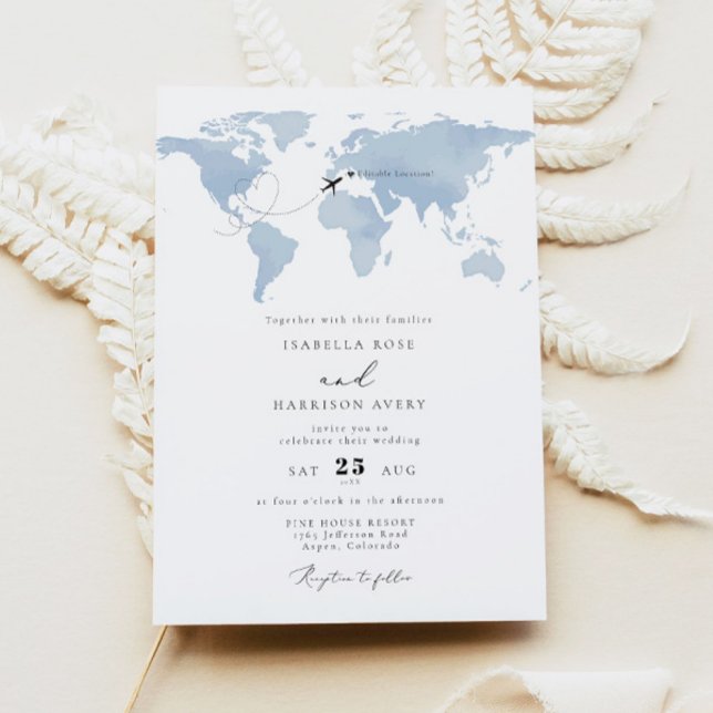 CARMEN Destination Blue Watercolor Map Wedding Invitation (Creator Uploaded)