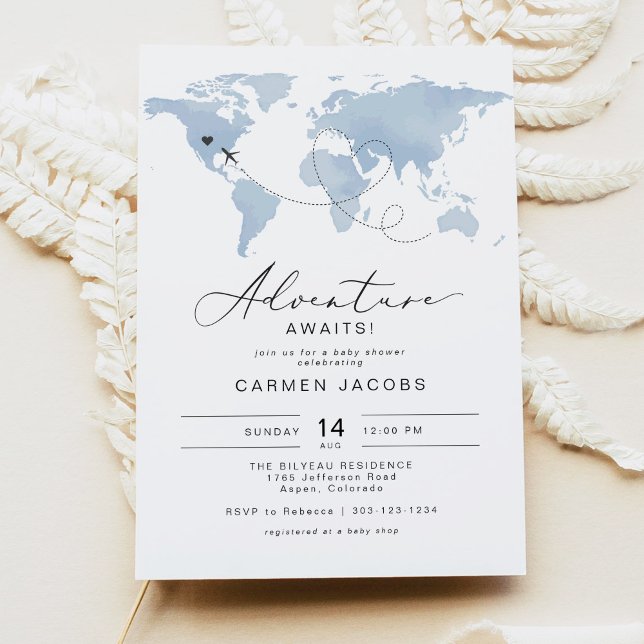 CARMEN Dusty Blue Map Adventure Baby Shower Invitation (Creator Uploaded)