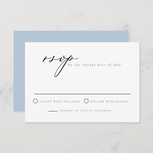 CARMEN Minimalist Script Dusty Blue RSVP Card (Front/Back)