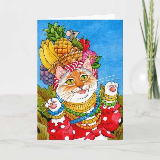 Carmen Miranda cat birthday greeting card (Front)