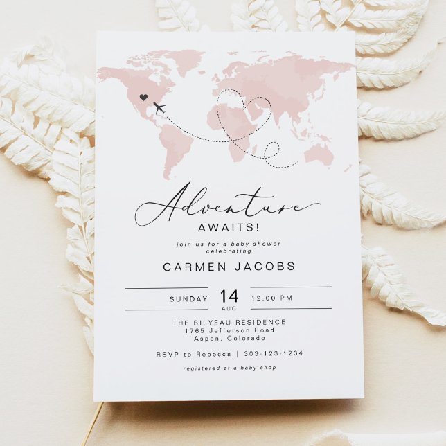 CARMEN Pink Map Adventure Baby Shower Invitation (Creator Uploaded)