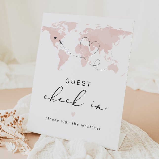 CARMEN Pink Travel Themed Guest Check In Pedestal Pedestal Sign (Creator Uploaded)