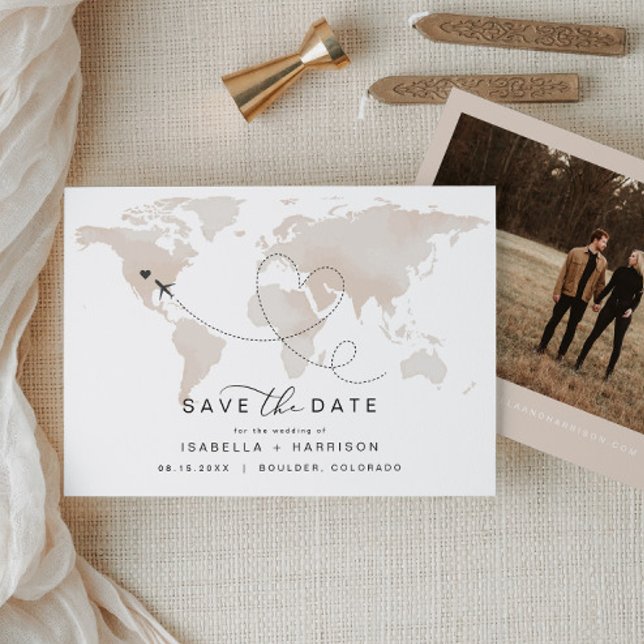 CARMEN Travel Destination Cream Map Save the Date Invitation (Creator Uploaded)