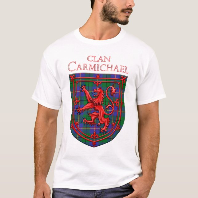 Carmichael Tartan Scottish Plaid Lion Rampant T-Shirt (Front)