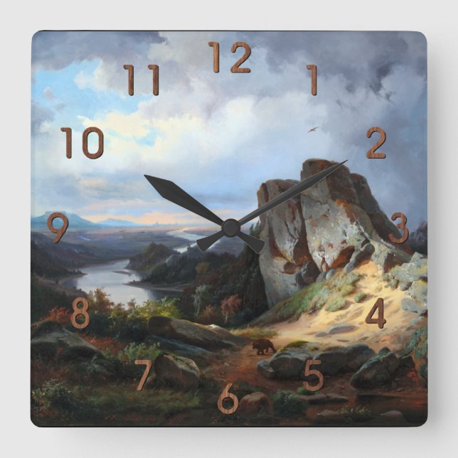 Carmiencke - Western Landscape Bear Square Wall Cl Clock (Front)