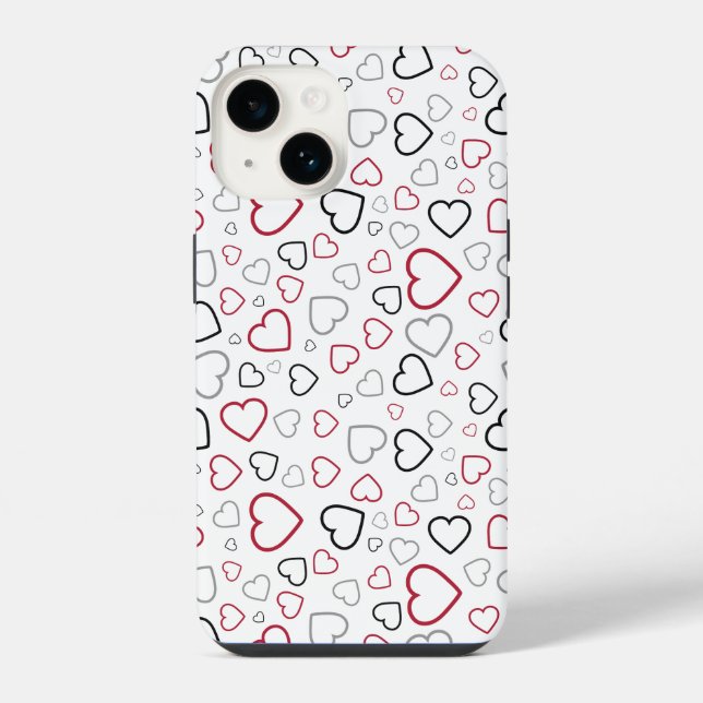 Carmin Red Grey Happy Hearts pattern iPhone Case (Back)