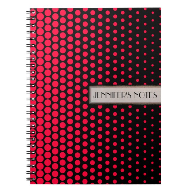 Carmine Red Polka Dot Elegant Modern Black Notebook (Front)