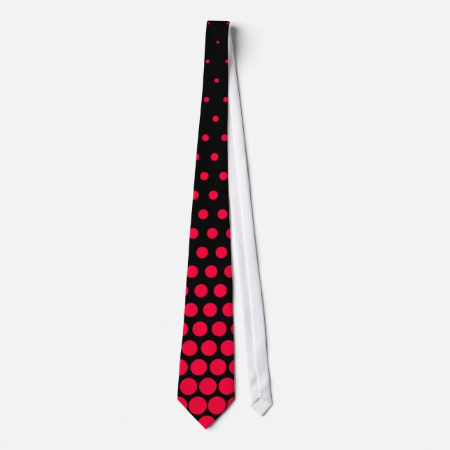 Carmine Red Polka Dot Modern Black Tie (Front)