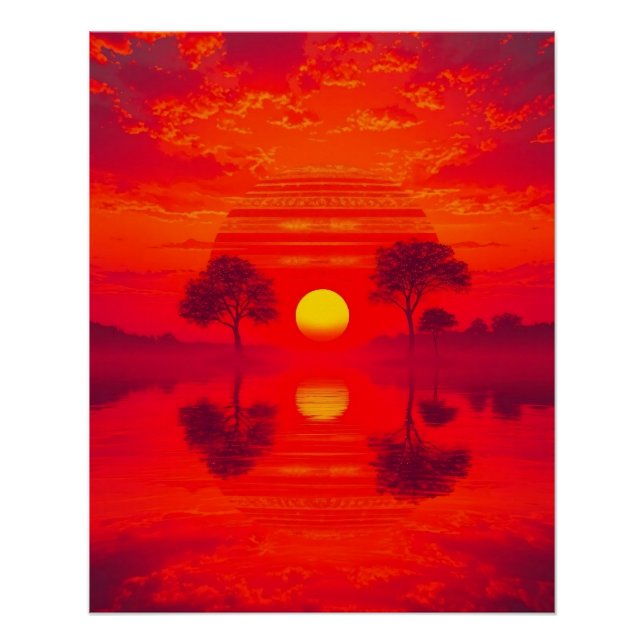 Carmine red reflection - sunset over the sea poster (Front)