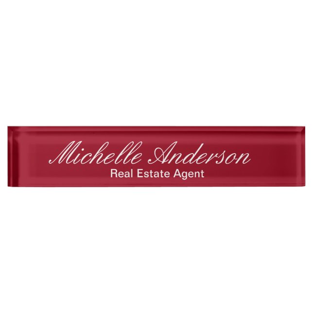Carmine Red Script Real Estate Agent Nameplate (Front)