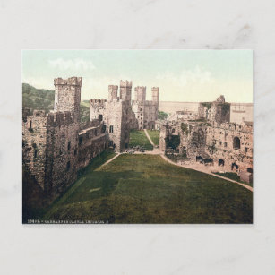 Carnarvon castle interior, vintage Wales c1910 Postcard
