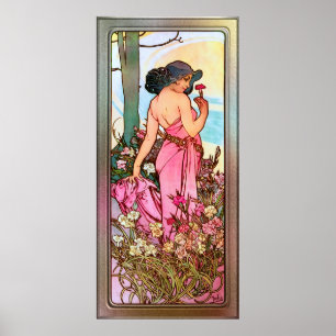 Carnation Art Nouveau Portrait by Alphonse Mucha Poster