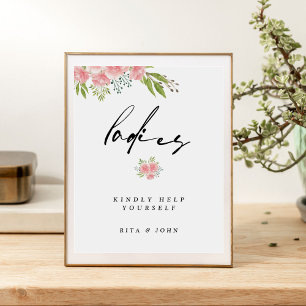 Carnation Boho Floral Ladies Bathroom Wedding Sign