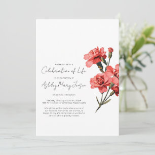 Carnation Celebration of Life Funeral Invitation