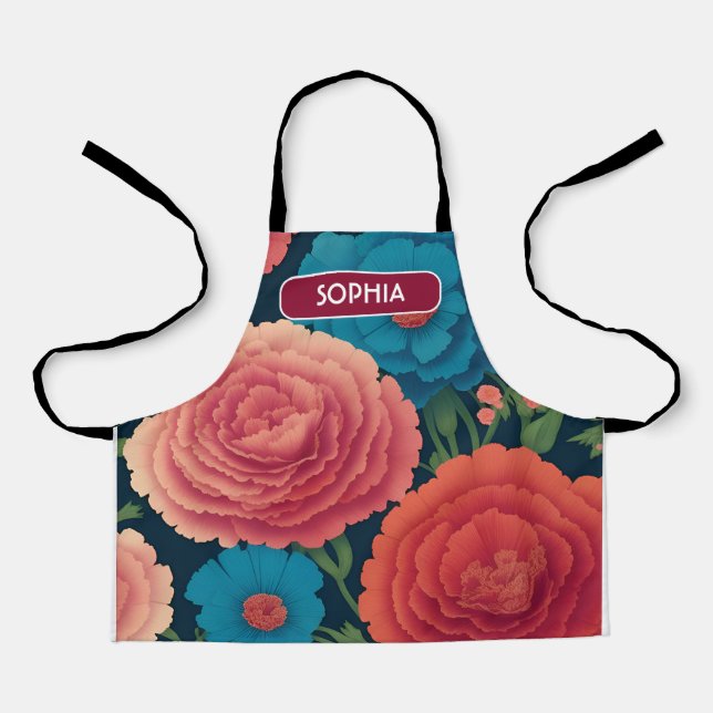 Carnation Floral Colourful Personalised Pattern Apron (Front)