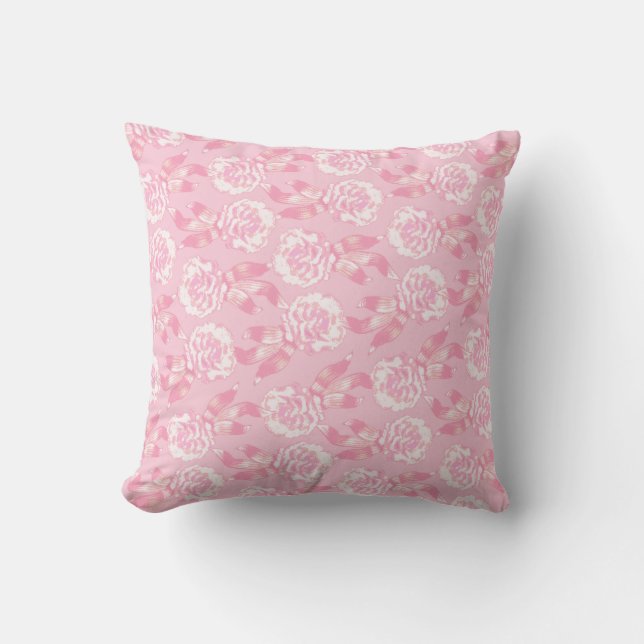 Carnation floral damask soft pink throw pillow (Front)