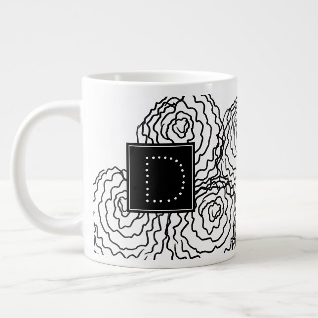 Carnation Floral Hand Drawn Doodle Monogram Large Coffee Mug (Left)