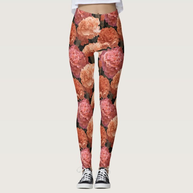 Carnation Flower Running Carnation Inspired Leggings (Front)
