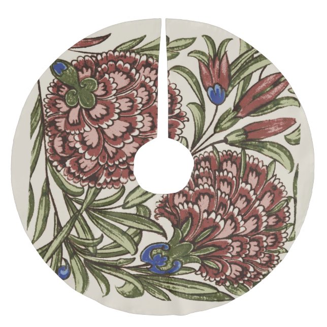 Carnation Flower Tile Antique Rustic Art Brushed Polyester Tree Skirt (Front)