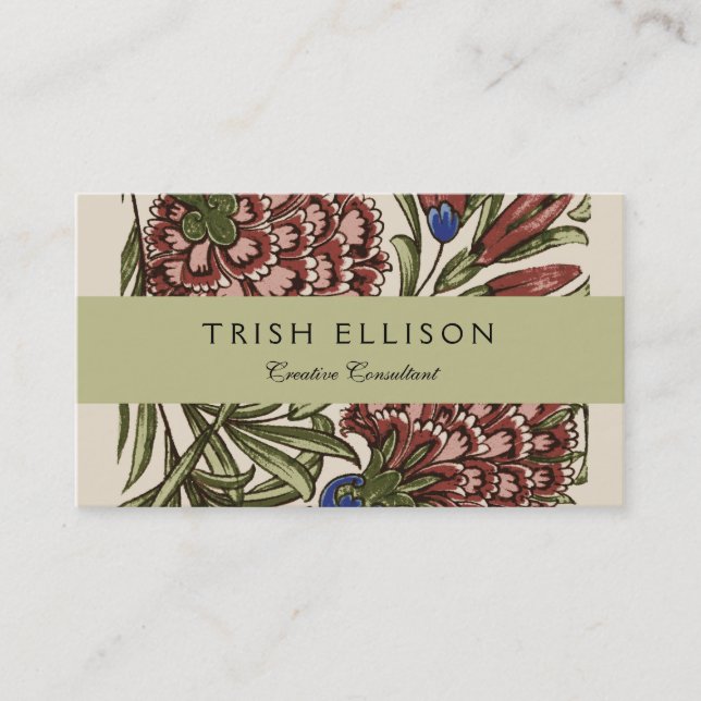 Carnation Flower Tile Antique Rustic Art Business Card (Front)