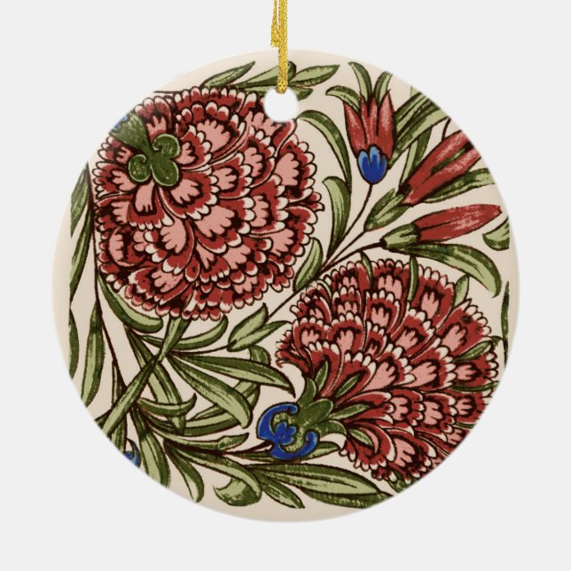 Carnation Flower Tile Antique Rustic Art Ceramic Ornament (Back)