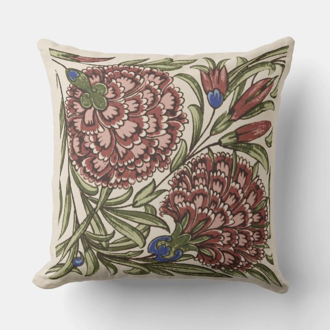 Carnation Flower Tile Antique Rustic Art Cushion (Front)