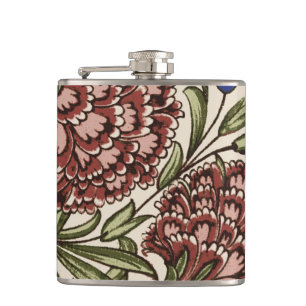 Carnation Flower Tile Antique Rustic Art Hip Flask