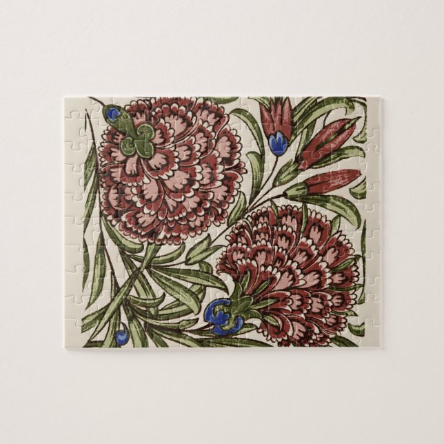 Carnation Flower Tile Antique Rustic Art Jigsaw Puzzle (Horizontal)