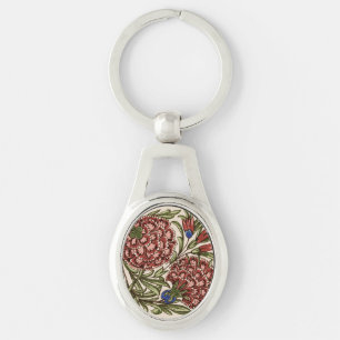 Carnation Flower Tile Antique Rustic Art Key Ring