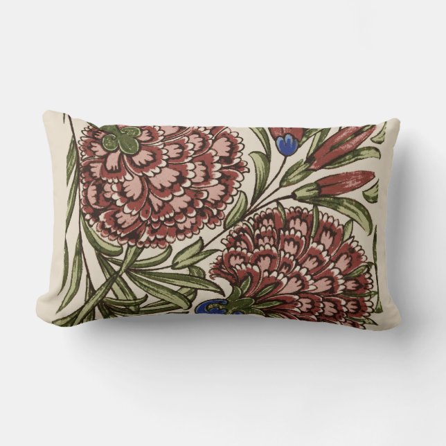 Carnation Flower Tile Antique Rustic Art Lumbar Cushion (Front)
