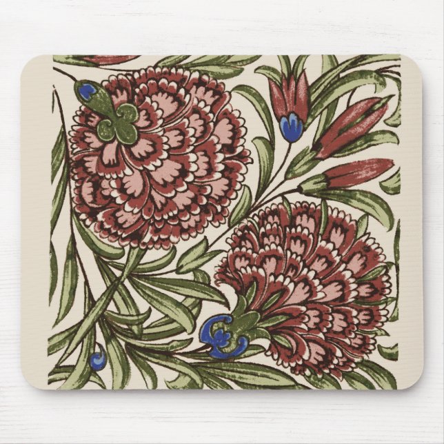 Carnation Flower Tile Antique Rustic Art Mouse Pad (Front)