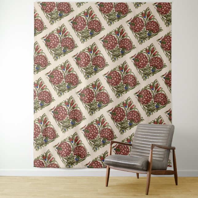 Carnation Flower Tile Antique Rustic Art Tapestry (In Situ)