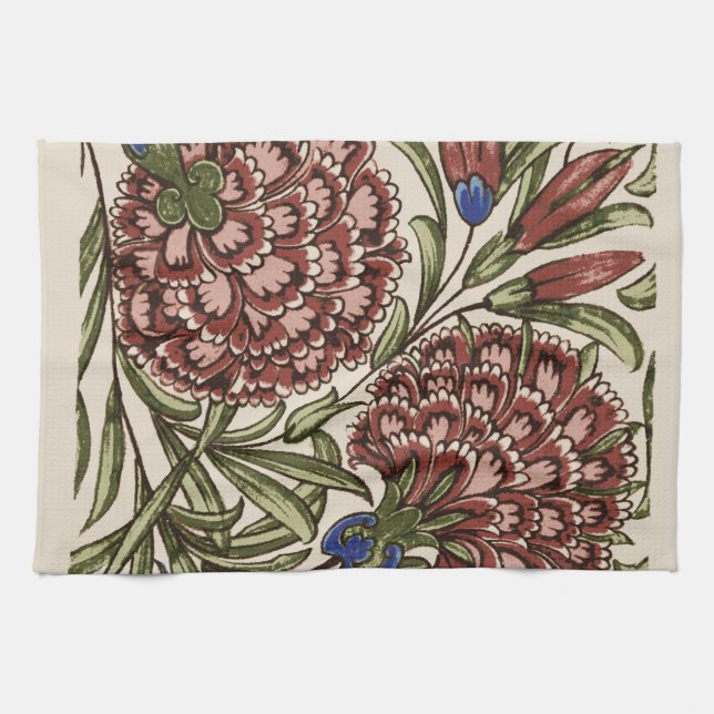 Carnation Flower Tile Antique Rustic Art Tea Towel (Horizontal)