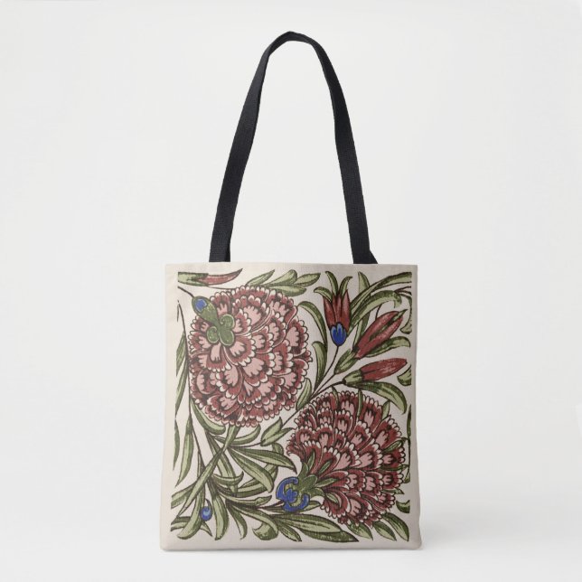 Carnation Flower Tile Antique Rustic Art Tote Bag (Front)