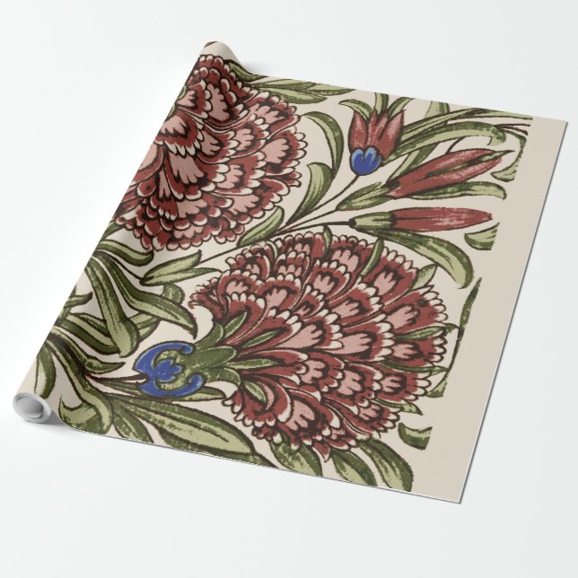Carnation Flower Tile Antique Rustic Art Wrapping Paper (Unrolled)