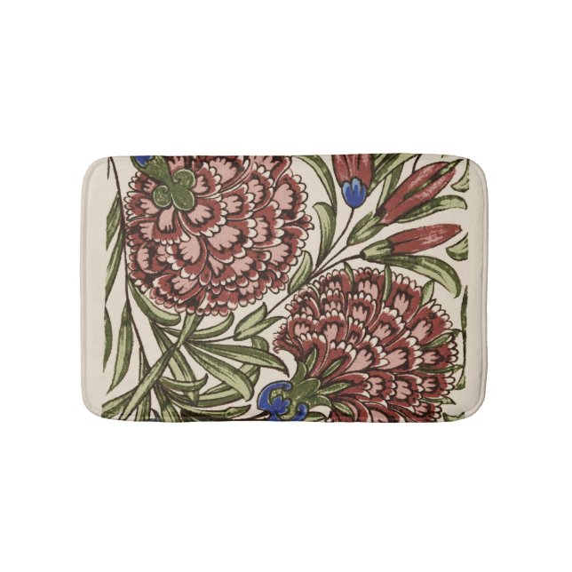 Carnation Flower Tile Antique Rustic De Morgan Art Bath Mat (Front)