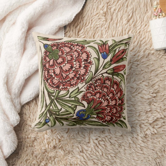 Carnation Flower Tile Antique Rustic De Morgan Art Cushion (Blanket)