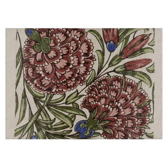 Carnation Flower Tile Antique Rustic De Morgan Art Cutting Board (Front)