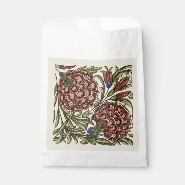 Carnation Flower Tile Antique Rustic De Morgan Art Favour Bag (Front)