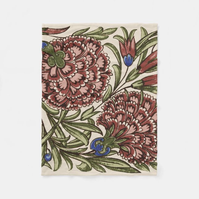 Carnation Flower Tile Antique Rustic De Morgan Art Fleece Blanket (Front)