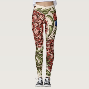 Carnation Flower Tile Antique Rustic De Morgan Art Leggings