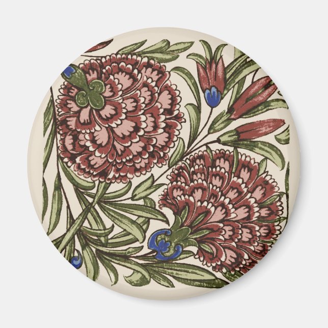 Carnation Flower Tile Antique Rustic De Morgan Art Magnet (Front)