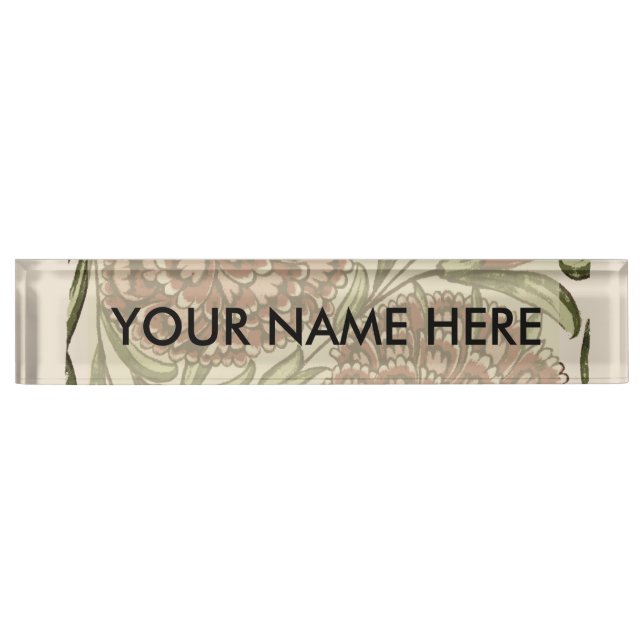 Carnation Flower Tile Antique Rustic De Morgan Art Nameplate (Front)