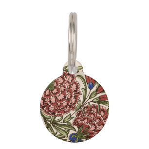 Carnation Flower Tile Antique Rustic De Morgan Art Pet Tag