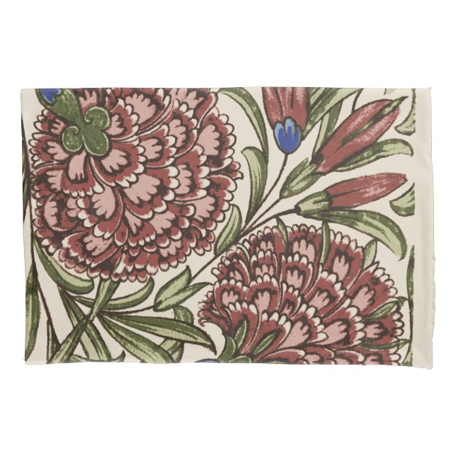 Carnation Flower Tile Antique Rustic De Morgan Art Pillowcase (Front)