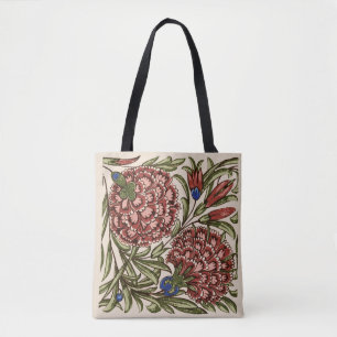 Carnation Flower Tile Antique Rustic De Morgan Art Tote Bag