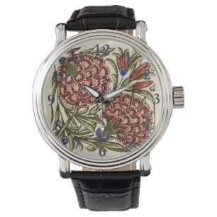 Carnation Flower Tile Antique Rustic De Morgan Art Watch